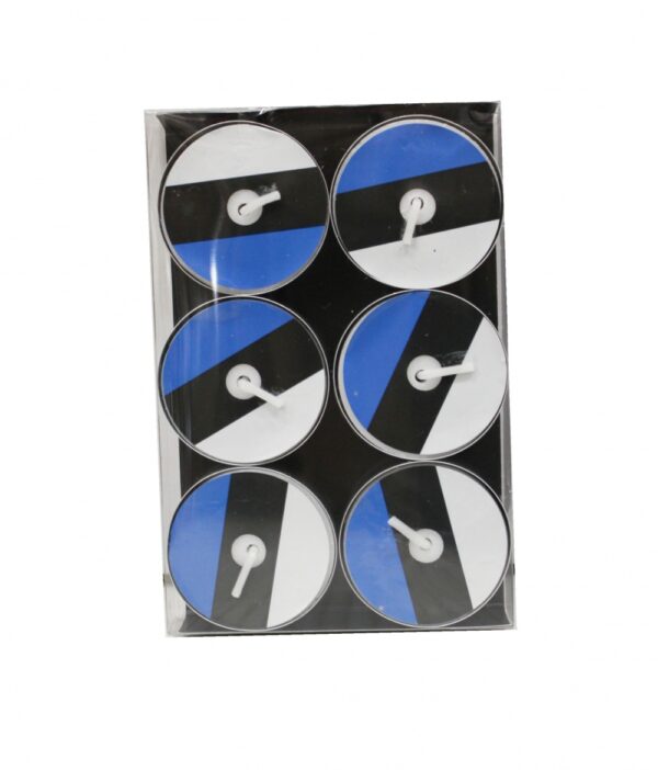 Lämpökynttilä sini-musta-valkoinen kuvineen SPAAS 4,5h 6 kpl/laatikossa